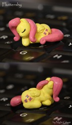 Size: 2000x3456 | Tagged: safe, artist:nightghost-creations, fluttershy, g4, high res, irl, keyboard, photo, sculpture, sleeping, solo, tiny