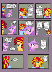 Size: 1700x2338 | Tagged: safe, artist:oneovertwo, sunset shimmer, oc, pony, equestria girls, g4, comic