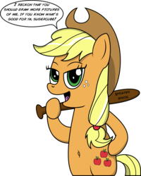 Size: 2489x3109 | Tagged: safe, artist:saburodaimando, applejack, earth pony, pony, semi-anthro, g4, baseball bat, belly button, bipedal, breaking the fourth wall, female, high res, simple background, solo, transparent background