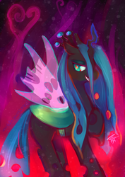 Size: 600x848 | Tagged: safe, artist:scarlet-songstress, queen chrysalis, changeling, changeling queen, g4, female, grin, smiling, solo