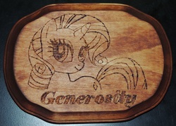 Size: 4188x3000 | Tagged: safe, artist:rekibob, rarity, g4, craft, female, pyrography, solo, traditional art