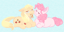 Size: 1280x645 | Tagged: safe, artist:themaliciouskitty, applejack, pinkie pie, g4, crying, eating, female, pizza, solo