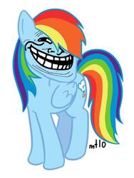 Size: 450x600 | Tagged: safe, edit, rainbow dash, pegasus, pony, g4, female, simple background, smiling, solo, trollface, white background