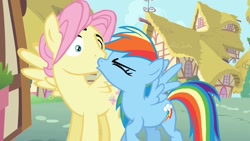 Size: 1191x670 | Tagged: safe, artist:dilemmas4u, fluttershy, rainbow dash, g4, butterscotch, female, half r63 shipping, kissing, male, rule 63, ship:butterdash, shipping, show accurate, straight