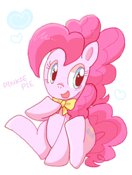 Size: 480x640 | Tagged: dead source, safe, artist:mido, pinkie pie, earth pony, pony, g4, bowtie, female, pixiv, simple background, sitting, solo, white background