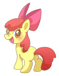 Size: 343x440 | Tagged: dead source, safe, artist:mido, apple bloom, earth pony, pony, g4, blank flank, female, pixiv, simple background, solo, white background