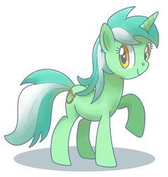 Size: 430x451 | Tagged: dead source, safe, artist:mido, lyra heartstrings, pony, unicorn, g4, female, pixiv, raised hoof, simple background, solo, white background