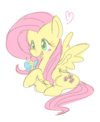 Size: 347x421 | Tagged: dead source, safe, artist:mido, fluttershy, butterfly, pegasus, pony, g4, female, pixiv, simple background, solo, white background