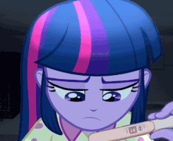 Size: 464x380 | Tagged: safe, edit, edited screencap, screencap, twilight sparkle, equestria girls, g4, my little pony equestria girls: rainbow rocks, animated, clothes, female, freaking out, nervous, pajamas, pregnancy test, pregnancy test meme, solo