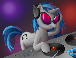 Size: 4199x3190 | Tagged: safe, artist:ssj4saturnduo, dj pon-3, vinyl scratch, pony, unicorn, g4, female, headphones, solo, turntable