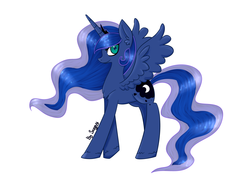 Size: 4000x3000 | Tagged: safe, artist:sannykat, princess luna, alicorn, pony, g4, female, jewelry, looking at you, mare, regalia, simple background, smiling, solo, spread wings, white background, wings