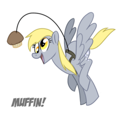 Size: 375x376 | Tagged: safe, artist:fanta5y, derpy hooves, pegasus, pony, g4, carrot on a stick, female, mare, muffin, solo