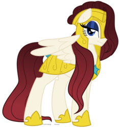 Size: 759x809 | Tagged: safe, artist:faith-wolff, oc, oc only, oc:blade dancer, pegasus, pony, fanfic:the bridge, armor, eyeshadow, fanfic art, female, guardsmare, helmet, lidded eyes, makeup, mare, pegasus oc, royal guard, simple background, solo, transparent background, wings