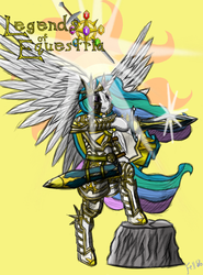 Size: 888x1200 | Tagged: safe, artist:fellroar86, princess celestia, anthro, legends of equestria, g4, armor, badass, female, rock, shield, simple background, solo, sword, warrior celestia