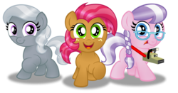 Size: 1024x538 | Tagged: safe, artist:aleximusprime, babs seed, oc, oc:diamond spoon, oc:silver tiara, g4, cmc manehatten, simple background, transparent background, trio