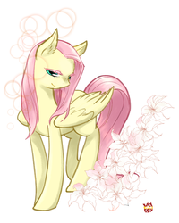 Size: 800x1000 | Tagged: safe, artist:norang94, fluttershy, g4, ear fluff, female, flower, solo