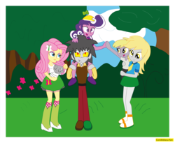 Size: 4621x3789 | Tagged: safe, artist:conikiblasu-fan, derpy hooves, dinky hooves, discord, fluttershy, screwball, oc, oc:zany, hybrid, fanfic:daughter of discord, equestria girls, g4, discord gets all the girls, discord gets all the mares, female, fluttermom, interspecies offspring, male, offspring, parent:discord, parent:fluttershy, parents:discoshy, ship:discoshy, shipping, straight