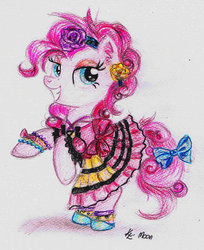 Size: 1024x1257 | Tagged: safe, artist:lailyren, pinkie pie, earth pony, pony, g4, bipedal, clothes, dress, female, lolita fashion, solo, standing, sweet lolita, traditional art