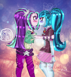 Size: 1200x1300 | Tagged: safe, artist:papurukitsune, aria blaze, sonata dusk, equestria girls, g4, my little pony equestria girls: rainbow rocks, female, lesbian, ship:arisona, shipping