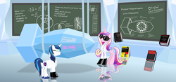 Size: 6000x2800 | Tagged: safe, artist:magister39, princess cadance, shining armor, g4, absurd resolution, atomic bomb, bomb, book, chalkboard, clothes, doctor twilight, dr. insano, female, for dummies, gloves, goggles, grin, heart, lab coat, love, love potion, mad scientist, magic circle, male, megaspell, nuclear weapon, oingo boingo, princess of love, princess of shipping, reflection, run for your lives, science, ship:shiningcadance, shipper on deck, shipping, smiling, song reference, straight, the emperor's new groove, weapon of mass affection, what has magic done, with great power comes great shipping, xk-class end-of-the-world scenario