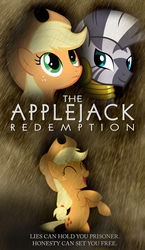 Size: 580x1000 | Tagged: safe, artist:dan232323, applejack, zecora, zebra, g4, movie poster, parody, the shawshank redemption