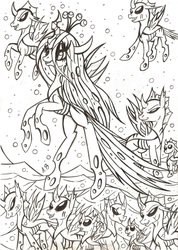 Size: 1646x2316 | Tagged: safe, artist:rossmaniteanzu, queen chrysalis, changeling, changeling queen, g4, female, lineart, traditional art