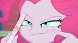 Size: 800x440 | Tagged: safe, artist:luisfdm, edit, pinkie pie, equestria girls, g4, rainbow rocks, animated, eyebrows, female, looking at you, pregnancy test, pregnancy test meme, pregnant, solo, you dun goofed