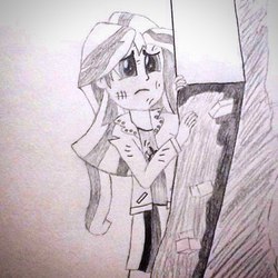 Size: 640x640 | Tagged: safe, artist:asetkeyzet, sunset shimmer, equestria girls, g4, my little pony equestria girls, black and white, grayscale, instagram, monochrome, regret, sad, sunsad shimmer, traditional art