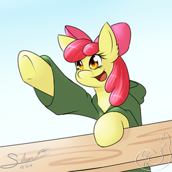 Size: 2000x2000 | Tagged: safe, artist:silverfox057, apple bloom, earth pony, pony, g4, clothes, female, filly, foal, high res, hoodie, solo