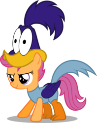 Size: 1657x2105 | Tagged: safe, artist:zacatron94, scootaloo, g4, clothes, costume, crossover, female, halloween, halloween costume, holiday, looney tunes, nightmare night, nightmare night costume, road runner, simple background, solo, transparent background, vector