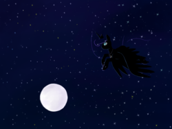Size: 1024x768 | Tagged: safe, artist:breadcipher, princess luna, lunadoodle, g4, female, flying, moon, night, sky, solo, stars