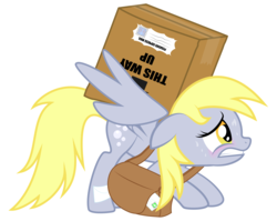 Size: 14462x11538 | Tagged: safe, artist:rainbownspeedash, derpy hooves, pegasus, pony, g4, absurd resolution, blushing, female, gritted teeth, mailbag, mare, package, show accurate, solo, sweat
