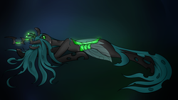 Size: 2048x1152 | Tagged: safe, artist:briarspark, queen chrysalis, changeling, changeling queen, g4, female, prone, solo