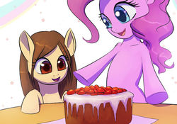 Size: 700x491 | Tagged: safe, artist:grissaecrim, pinkie pie, oc, g4, birthday, birthday cake, cake, strawberry