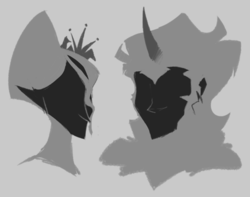 Size: 500x394 | Tagged: safe, artist:egophiliac, king sombra, queen chrysalis, human, steamquestria, g4, concept art, foreshadowing, humanized, minimalist, portent of things to come, shapes, silhouette, steampunk