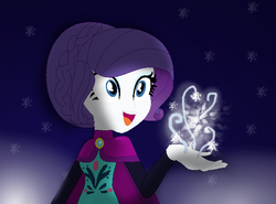 Size: 592x438 | Tagged: safe, artist:kasi-ona, rarity, equestria girls, g4, crossover, elsa, frozen (movie), humanized, let it go, magic, queen elsarity