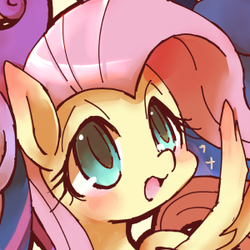 Size: 300x300 | Tagged: safe, artist:kolshica, fluttershy, g4, bust, looking up, offscreen character, panel, portrait, solo focus