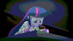 Size: 1280x720 | Tagged: safe, screencap, twilight sparkle, equestria girls, g4, my little pony equestria girls: rainbow rocks, adorkable, animated, cute, dork, female, frown, humans doing horse things, mouth drawing, mouth hold, pen, raised eyebrow, smiling, solo, spitting, writing