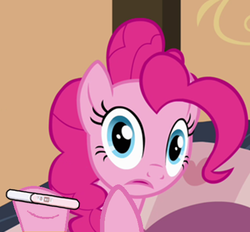 Size: 500x463 | Tagged: source needed, safe, edit, pinkie pie, g4, pinkie apple pie, season 4, looking at you, meme, preggy pie, pregnancy test, pregnancy test meme, pregnant, raised hoof, solo