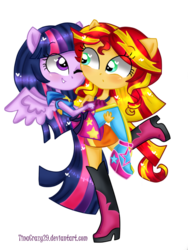 Size: 480x640 | Tagged: safe, artist:tinacrazy29, sunset shimmer, twilight sparkle, equestria girls, g4, my little pony equestria girls: rainbow rocks, bridal carry, carrying, female, hug, lesbian, ponied up, ship:sunsetsparkle, shipping, twilight sparkle (alicorn), wip