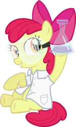 Size: 3594x5999 | Tagged: safe, artist:slb94, apple bloom, earth pony, pony, g4, chemistry, clothes, female, filly, flask, foal, goggles, lab coat, science, scientist, simple background, solo, transparent background, vector
