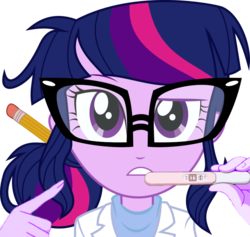 Size: 856x813 | Tagged: safe, artist:mit-boy, sci-twi, twilight sparkle, equestria girls, g4, my little pony equestria girls: rainbow rocks, female, frown, glasses, gritted teeth, looking at you, pencil, pointing, pregnancy test, pregnancy test meme, pregnant, raised eyebrow, simple background, solo, teen pregnancy, transparent background, vector