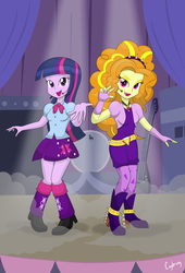 Size: 2448x3592 | Tagged: safe, artist:thebrokencog, adagio dazzle, twilight sparkle, equestria girls, g4, my little pony equestria girls: rainbow rocks, high res, stage, twilight sparkle (alicorn)