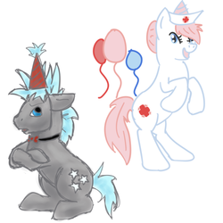 Size: 500x500 | Tagged: safe, artist:shamrock, nurse redheart, twilight sky, ask nurse redheart, g4, ask, balloon, bowtie, hat, nurse hat, party hat, tumblr