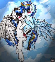 Size: 1692x1902 | Tagged: safe, artist:php166, oc, oc only, oc:frozen soul, oc:secret chord, cloud, cloudy, cutie mark, gay, male, oc x oc, shipping, sky