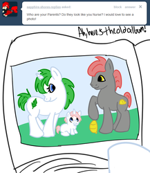 Size: 650x750 | Tagged: safe, artist:shamrock, nurse redheart, oc, ask nurse redheart, g4, ask, female, filly, parent, tumblr, younger