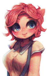 Size: 600x960 | Tagged: safe, artist:frali, pinkie pie, anthro, g4, alternate hairstyle, ambiguous facial structure, cute, diapinkes, female, pixiv, short hair, solo, starry eyes, weapons-grade cute, wingding eyes