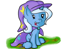 Size: 1600x1200 | Tagged: safe, artist:vicockart, trixie, pony, unicorn, g4, cape, clothes, cute, diatrixes, drawing, female, filly, hat, open mouth, simple background, sitting, smiling, solo, transparent background, trixie's cape, trixie's hat