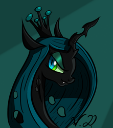Size: 908x1026 | Tagged: dead source, safe, artist:winterdominus, queen chrysalis, g4, female, looking at you, portrait, smirk, solo