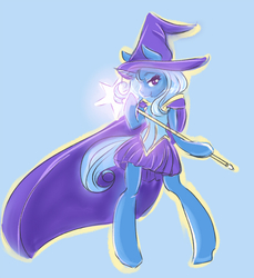 Size: 690x752 | Tagged: safe, artist:roro-oh-lala, trixie, pony, semi-anthro, g4, bipedal, clothes, dress, female, solo, staff